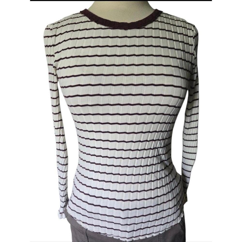 MASSIMO DUTTI Long-Sleeved Striped Ribbed Top - XS